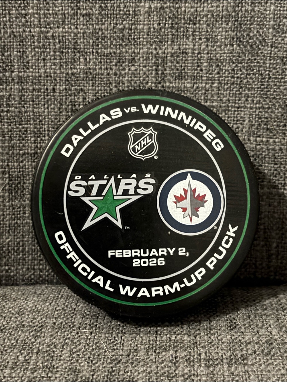 Dallas Stars vs Winnipeg Jets 2/2/26 Official NHL Warm Up Hockey Puck